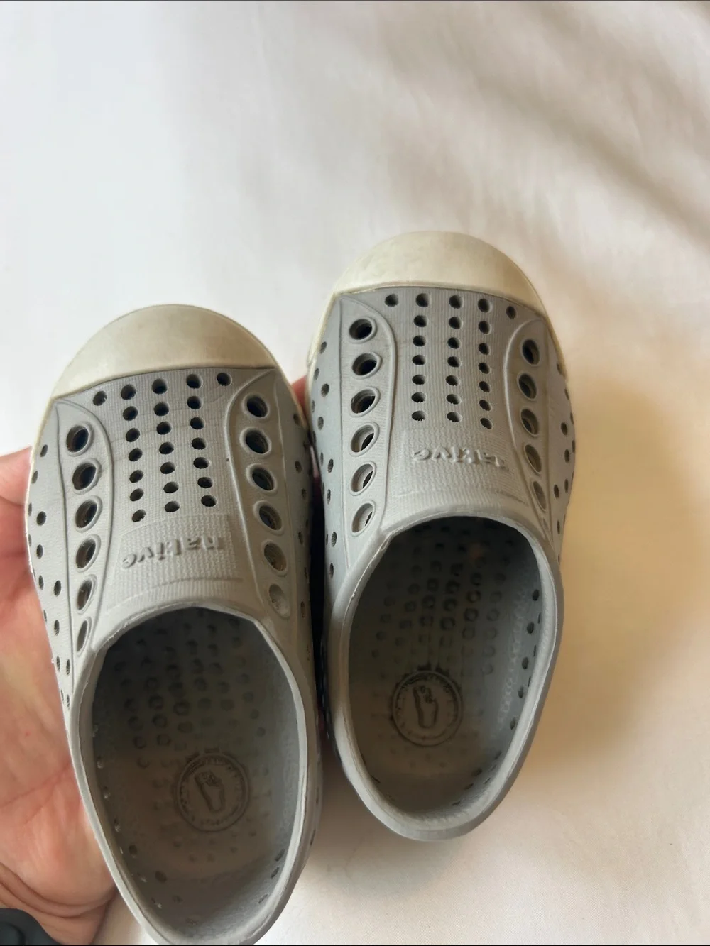 Native Grey and White Kids Slip-On Water Shoes